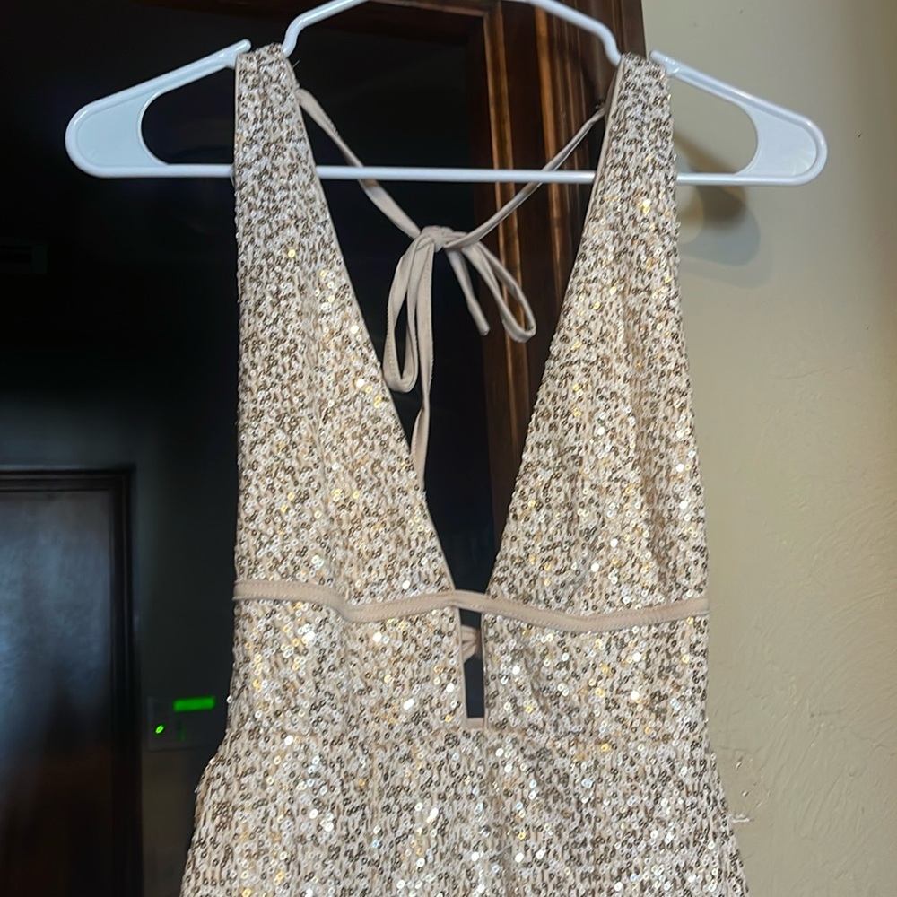 Sequence backless, nude in color, maxi dress with tag size small